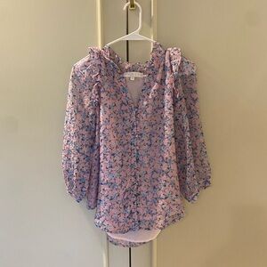 Karlie Pink and Blue Floral Blouse